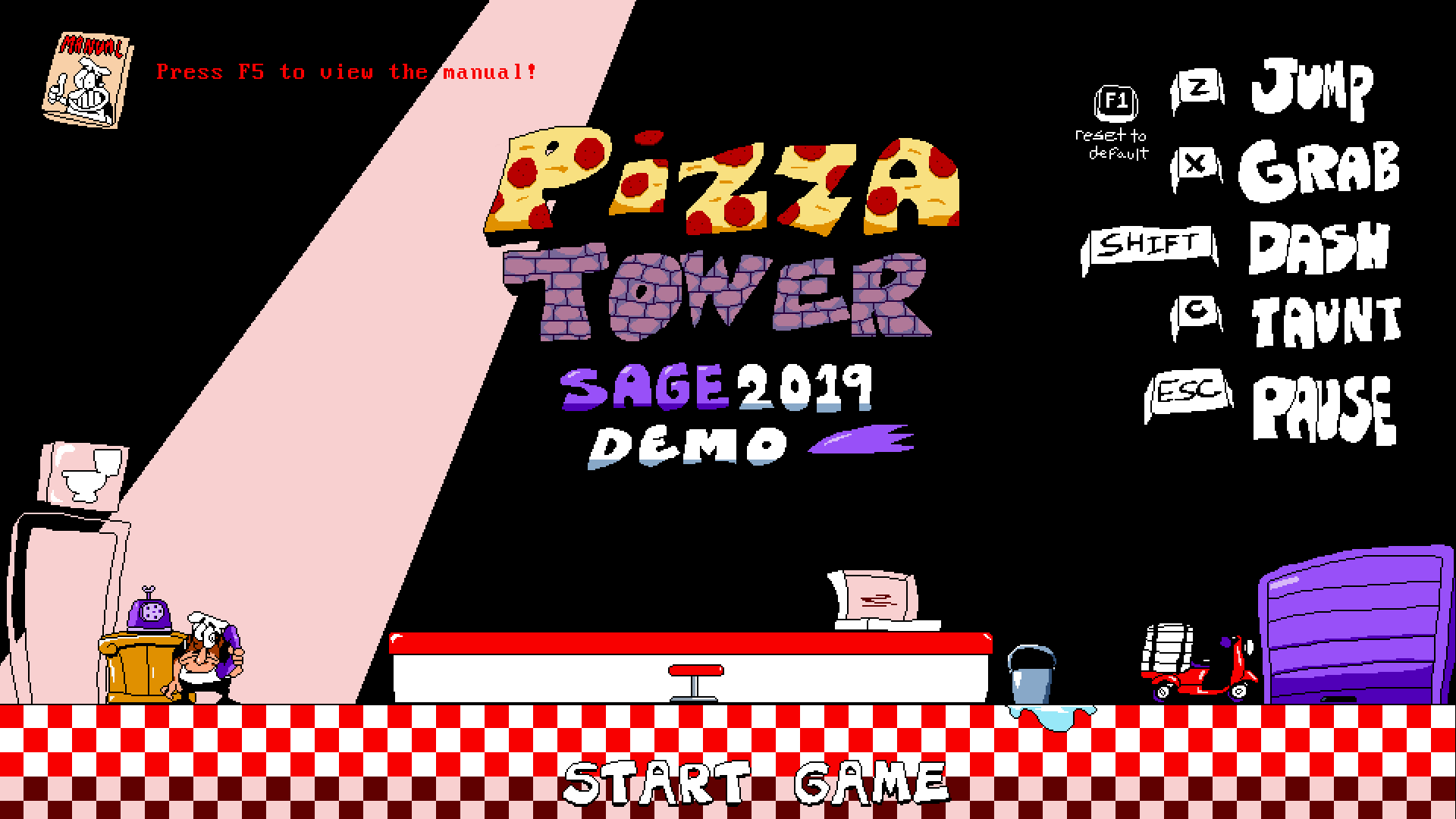 Pizza Tower demo's title screen.